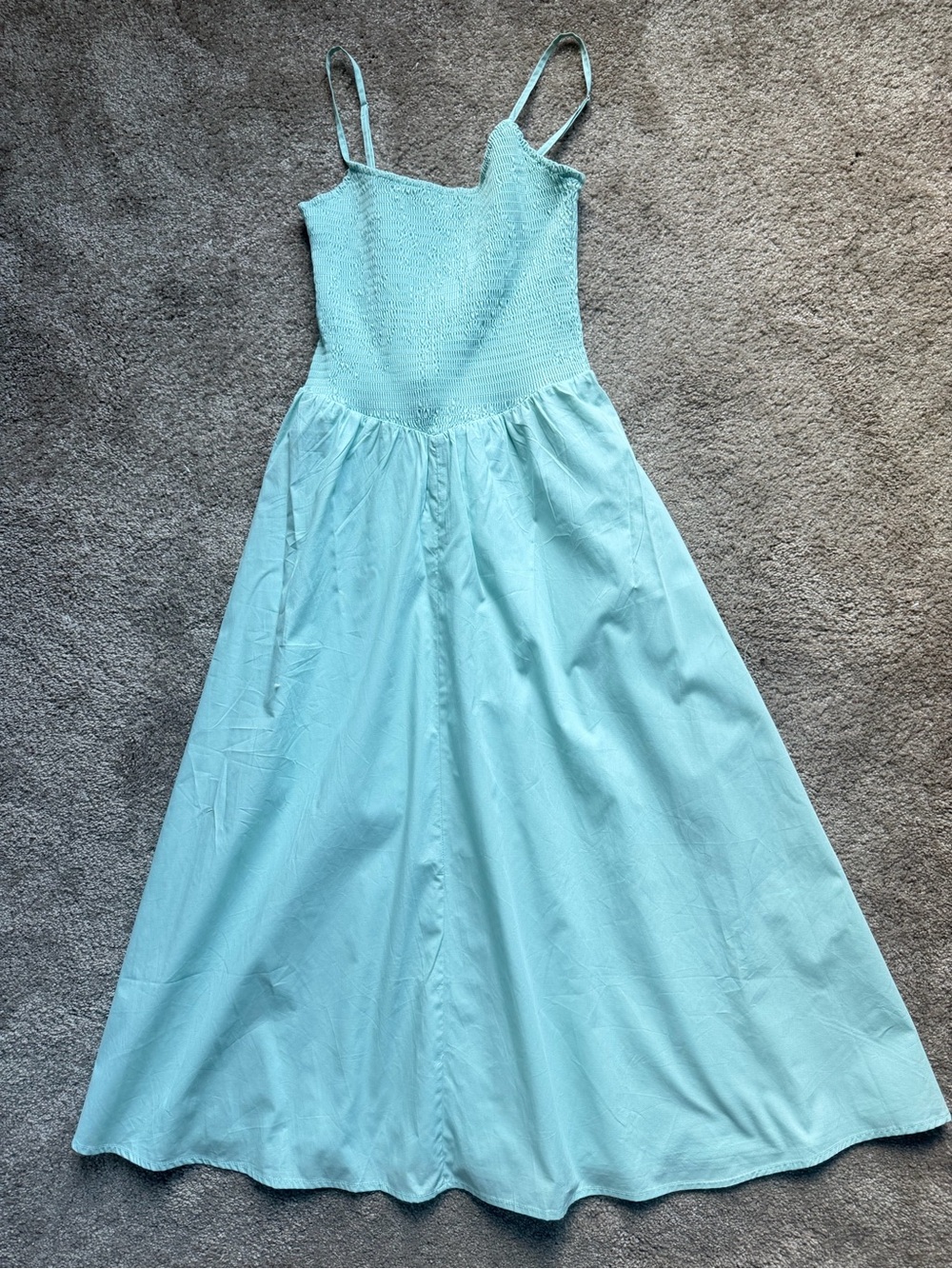 Love Tree Aqua Maxi Dress with Smocked Bodice and Spaghetti Straps